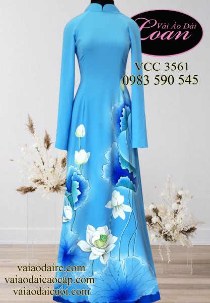 Vải áo dài vẽ Sen cao cấp-VCD56